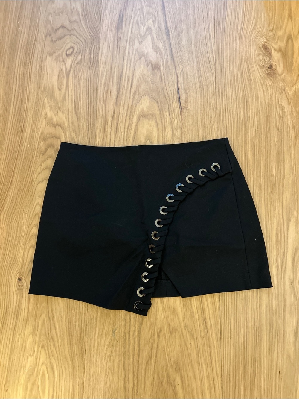 Ramy Brook Kiera Black Eyelet-Trim Skort